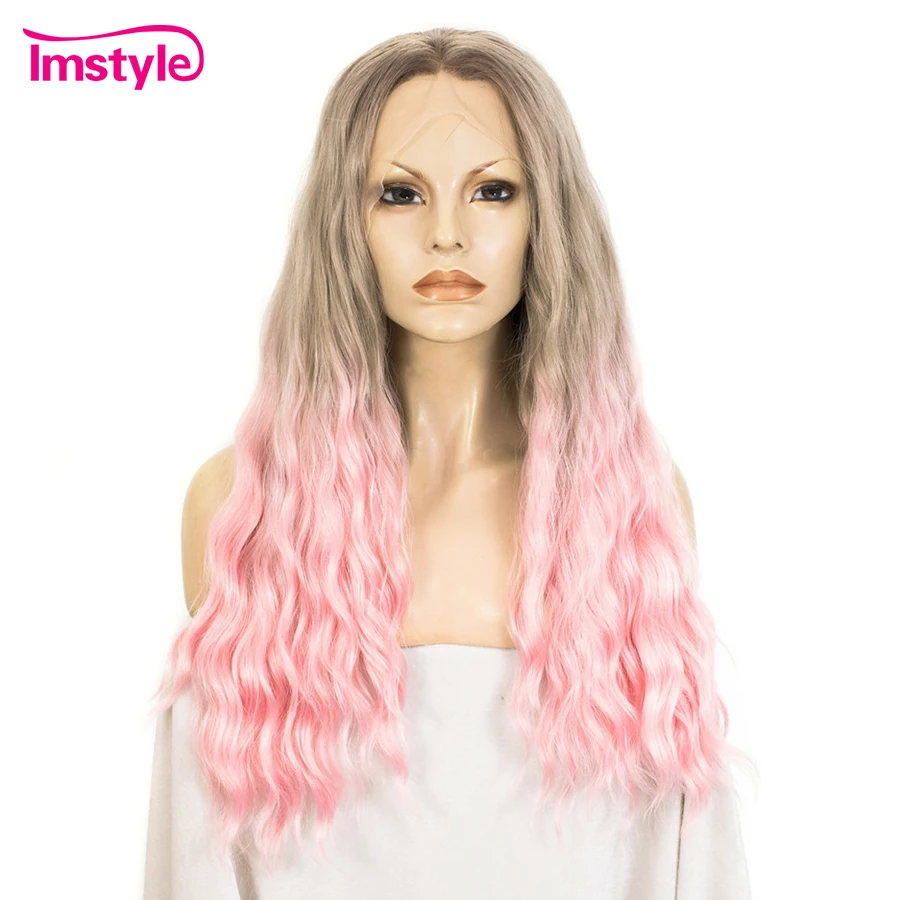 

Imstyle Ombre Brown Pink Wigs Synthetic Lace Front Wig Two Tone Wig Deep Wave Long Hair Wigs For Women Heat Resistant Fiber