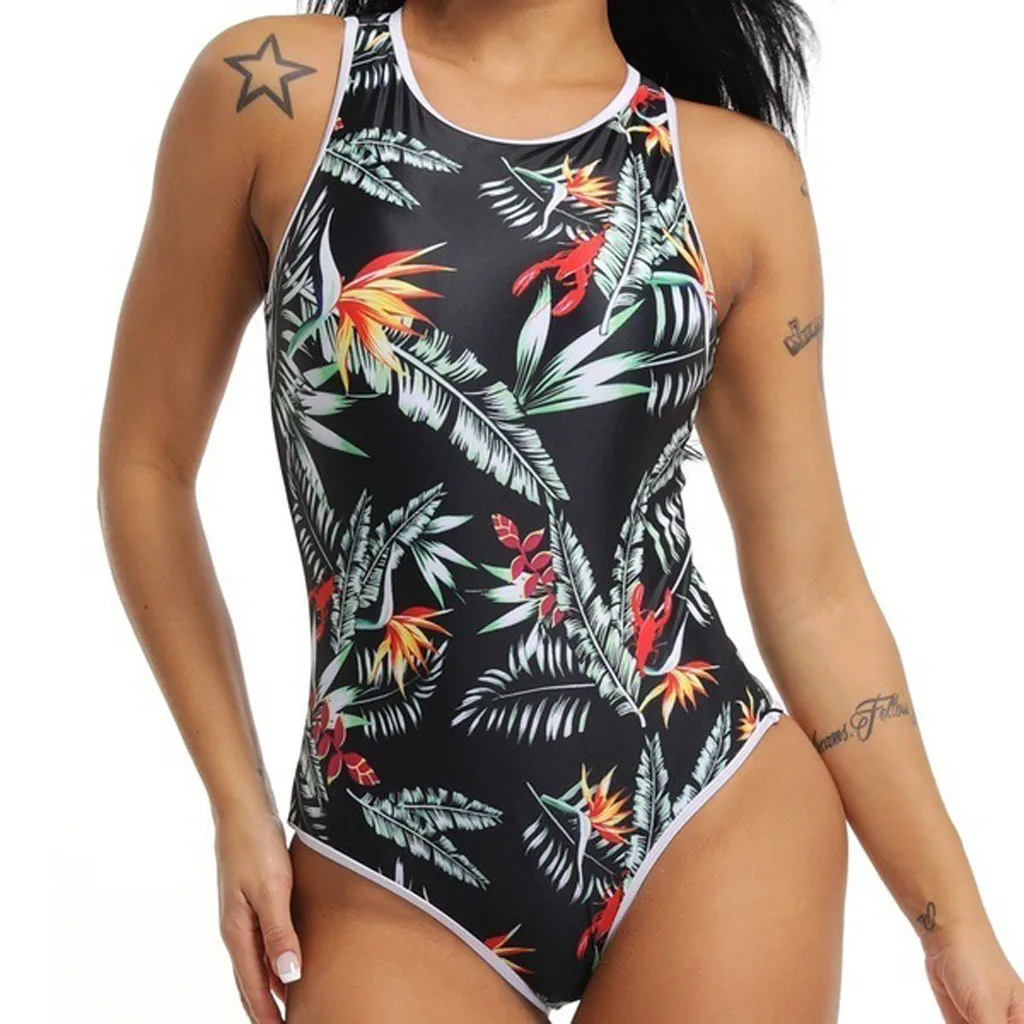 

CHAMSGEND Summer Slim Women's sexy leaf print one-piece swimsuit sexy backless fashion beach swimsuit one-piece swimsuit
