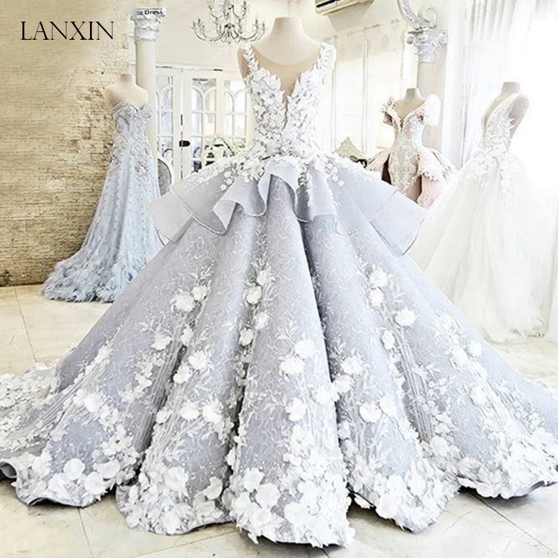 Vestidos de novia Роскошные бальные Свадебные платья Принцесса Милая Розовая Hnadmade цветы суд Свадебные платья на Прокат