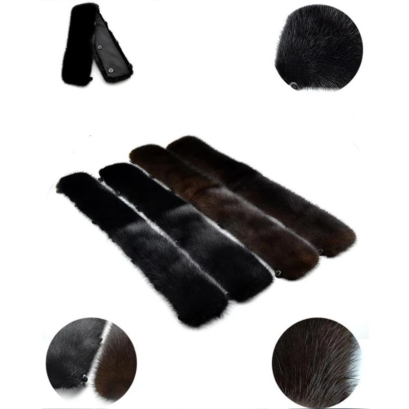 men's scarves & shawls ZDFURS * Winter Women Real Mink Fur Collar of  leather Coat Solid Warm Men Genuine Fur Stand Collar Black Brown Button Lining mens designer scarf