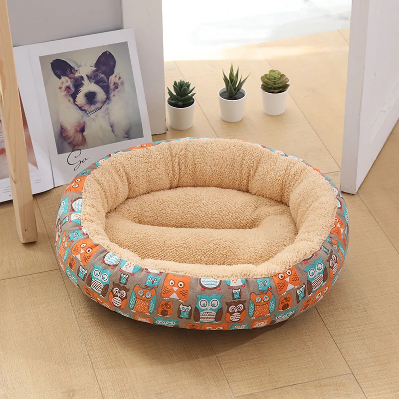 

FUNBAKY 50*12cm Cute Owl Birds Cotton Round Dog Bed Washable Pet Bed Waterproof Handwash Soft Bed Medium Dog Beds & Mats