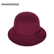 [DINGDNSHOW] брендовая шляпа-федора, винтажная шерстяная детская фетровая котелок с цветочным принтом, элегантная однотонная зимняя мягкая шапка для девочки