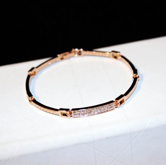 New Bijoux Fashion Women Crystal Bar Charm Bracelet Bracelets & Bangles Real Rose Gold Fine ...