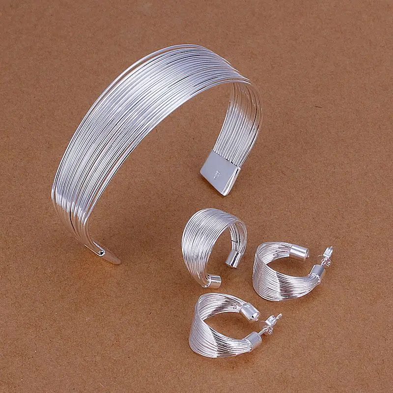 

Factory price top quality silver plated cute jewelry sets necklace bracelet bangle earring ring hot sell SMTS312