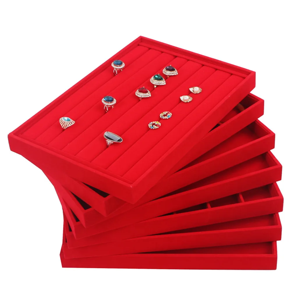 

35*24*3cm Red Velvet Ring Earring Necklace Jewelry Insert Display Organizer Box Fine Tray Showcase Holder jewellery box Big Size