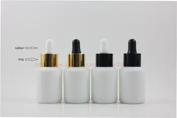 

30ml original white Glass bottle with shiny black/gold silver ring+white/black dropper lid,essential oil container,