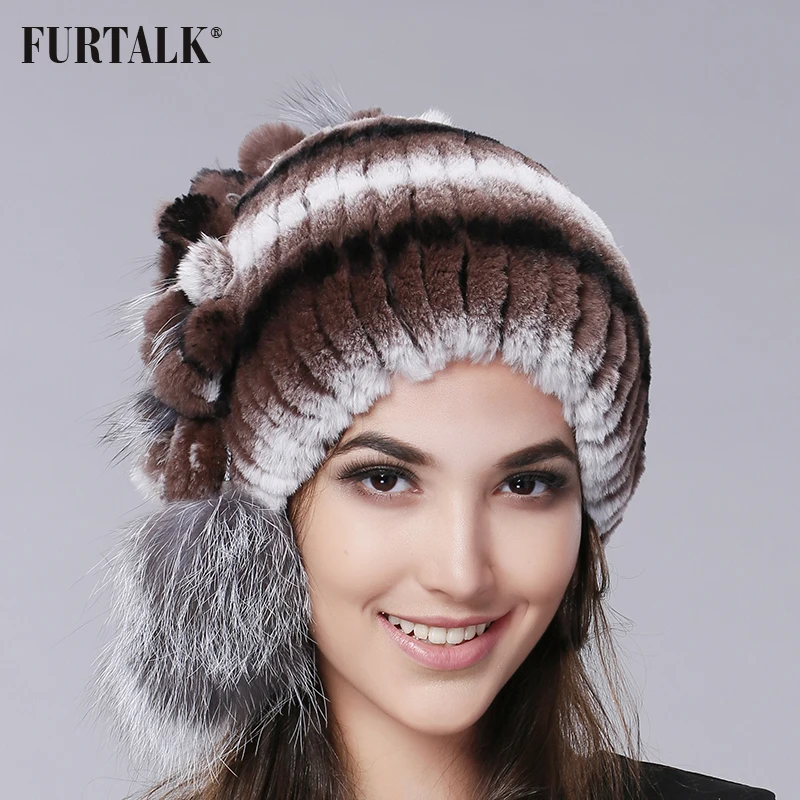 FURTALK Моды Роскошь Мех Рекс Кролика Шапки Женские Зимние Женщины Меховая Шапка