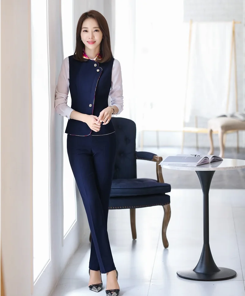 Pantalon Uniforme Styles Gilet Bureau Costumes Mode Top D'affaires Bleu marine Dames De Marine Ensembles Et Avec Noir Femmes q6vngZ