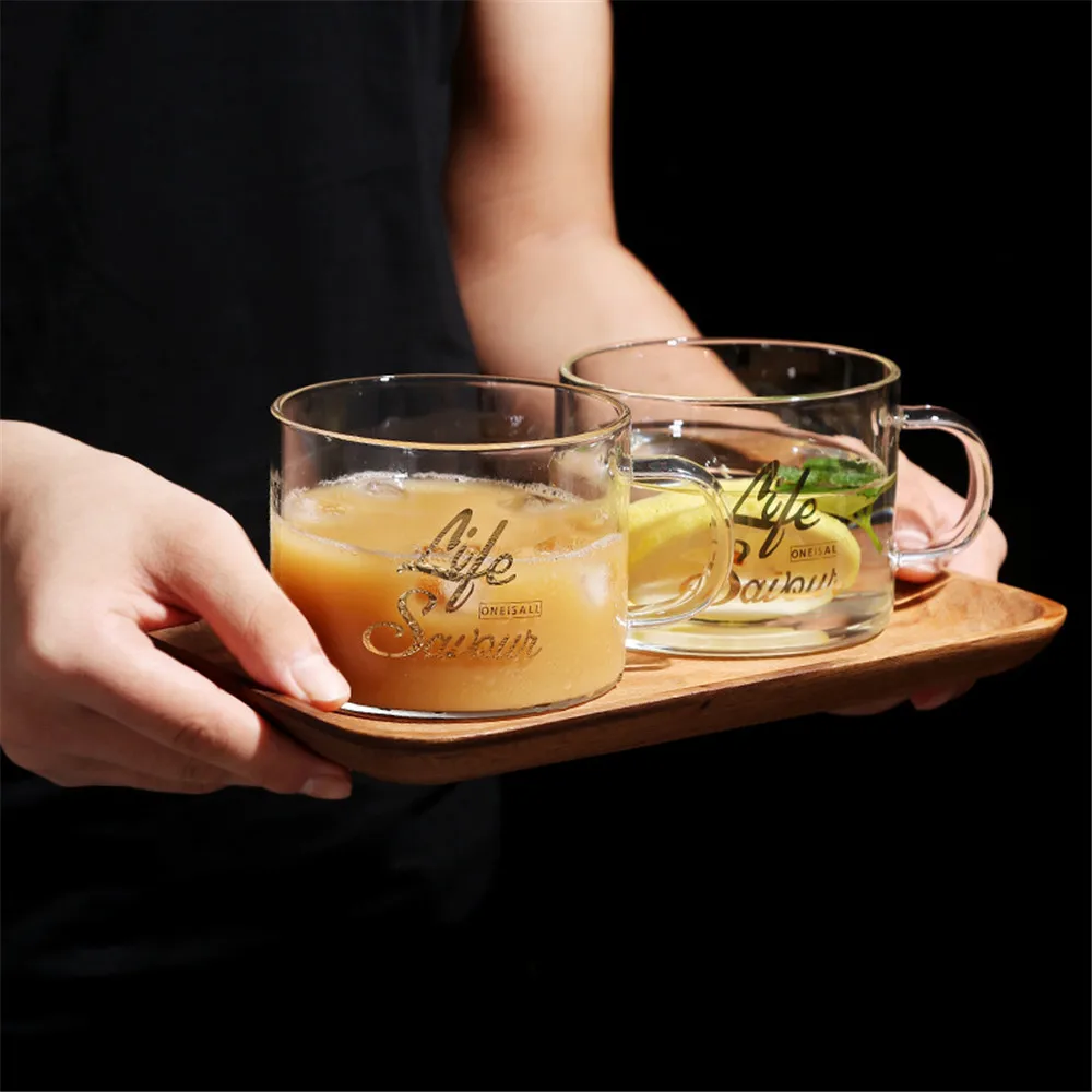 

Creative Glass Mug Gold Plating Letter Milk Juice Cup Crystal Transparent Coffee Mugs With Handle Home Office Drinkware