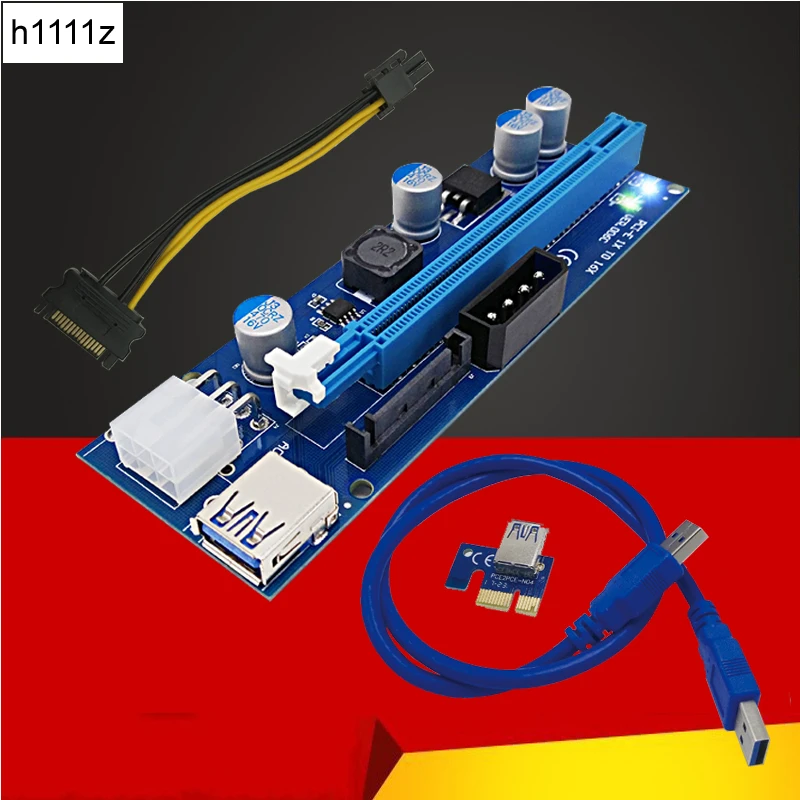 3 In 1 4pin 6pin SATA PCI E Riser Card USB 3 0 LED 60cm PCI Express 1x