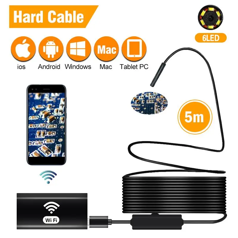 

WiFi Inspection Camera IP67 Waterproof Semi-Rigid Wireless Borescope 8mm Endoscope Camera IOS Endoscope For Android,iPhone,PC
