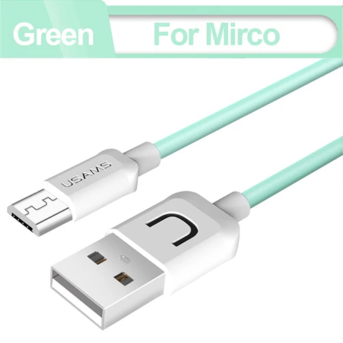 USAMS Micro USB кабель, синхронизация данных плоский 2A Быстрый usb кабель для зарядки для samsung Xiaomi huawei MicroUSB кабель для зарядки телефона - Цвет: Green