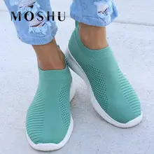 Fashion Sneakers For Women Trainers Mesh White Sock Sneakers Flat Shoes Knitted Vulcanized Shoes basket femme