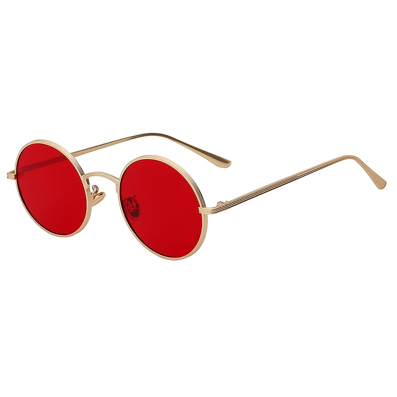 Max glasiz, Винтажные Солнцезащитные очки, женские, Ретро стиль, круглые очки, желтые линзы, металлическая оправа, очки, покрытие, очки, gafas de sol mujer - Цвет линз: Gold w red lens