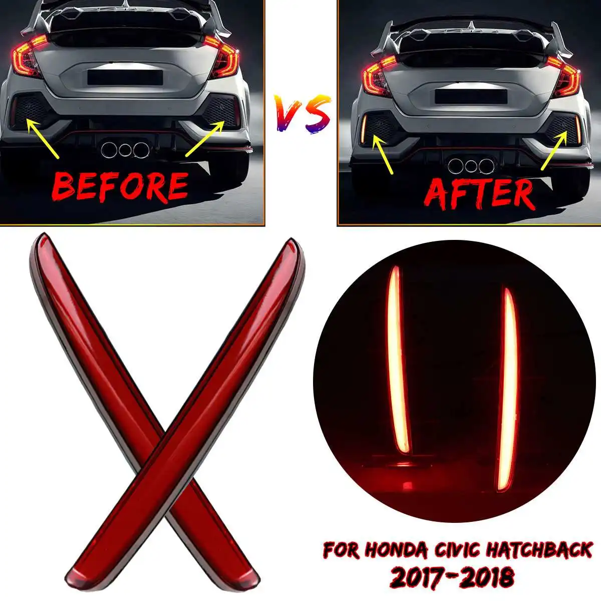 

New 2PCS Car LED Rear Fog Lamp Brake Light Reflector Bumper Light Car-styling For Honda for Civic TYPE R Hatchback 2017-2018