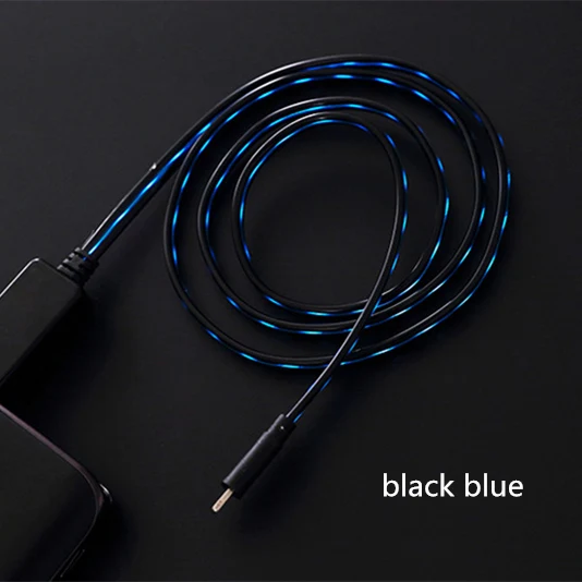 Струящийся светодиодный светильник, светящийся зарядный USB кабель для передачи данных для iPhone 8, 7 Plus, X, iPad, кабель Micro USB, 1 м, 2,4 А, шнур для быстрой зарядки, 4 - Тип штекера: black and blue