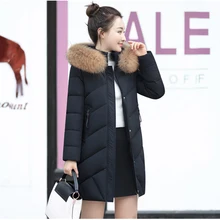 Зимний женский пуховик, новинка, однотонный, средней длины, уплотненный, с капюшоном, с большим меховым воротником, высококлассный, теплый, женский пуховик, Ll649