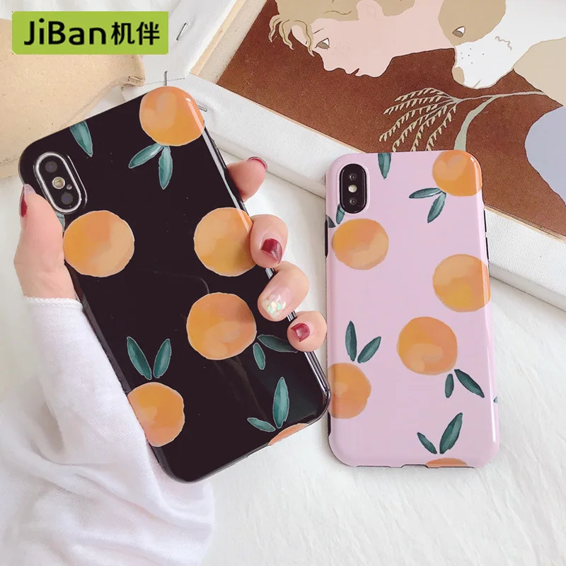 JiBan корейский узор оранжевый чехол для телефона iPhone 6 S плюс 7 8 Plus Чехлы X Глянцевая