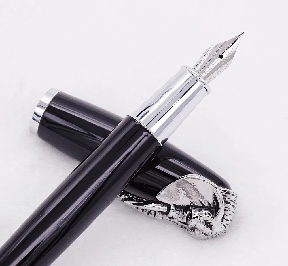 Fuliwen перьевая ручка с головой слона на крышке, нежная черная ручка для подписи, средний наконечник для офиса, дома, школы