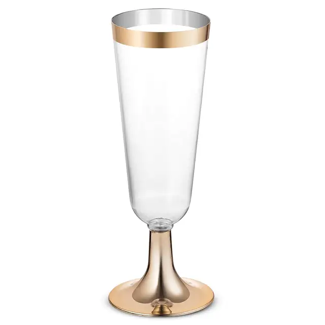 Nhựa Vàng Gọng Champagne Flutes 5.5 oz. Rõ Ràng Cứng Dùng Một Lần Đảng & Wedding Thủy Tinh Cao Cấp Nhiệm Vụ Nặng Nề Ưa Thích Cup 25pack