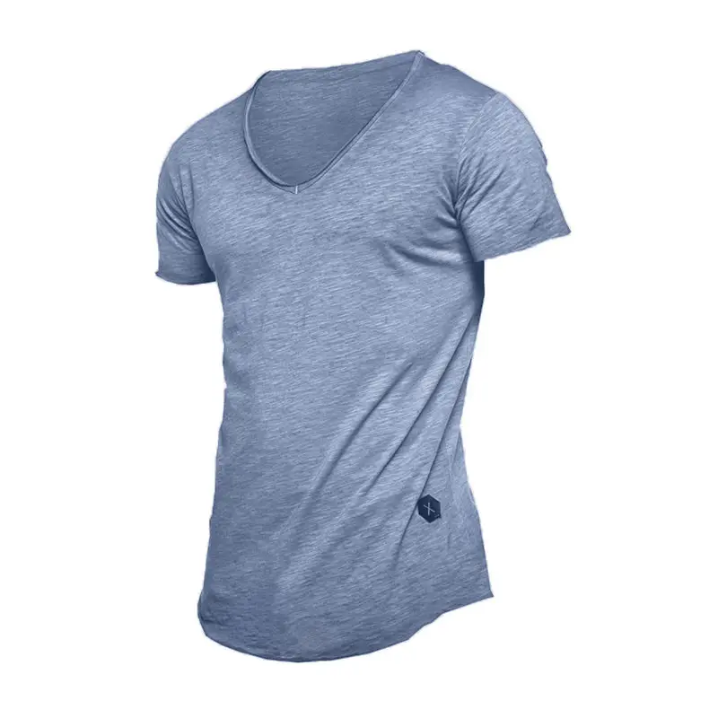 

Dropshipping New Men's T-Shirt Solid Slim Fit V-Neck 100% Cotton T Shirt Men Short Sleeve Medium Length Casual T-Shirts Men