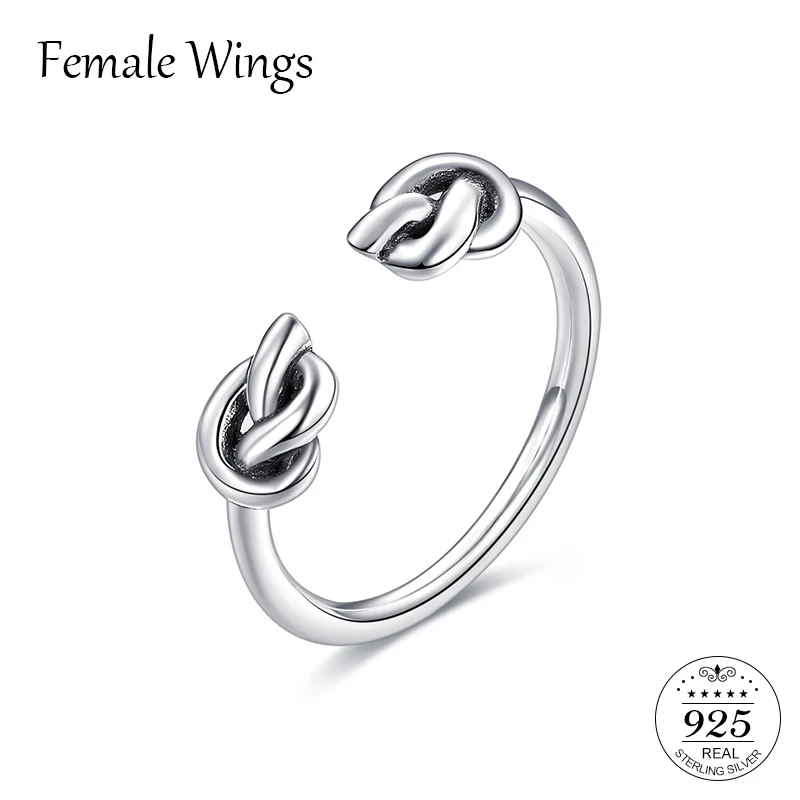 

FEMALE WINGS 925 Sterling Silver Open Rings For Women Trendy Party Simple Fine Jewelry Gift Adjustable Knot Ring Ringen FR047