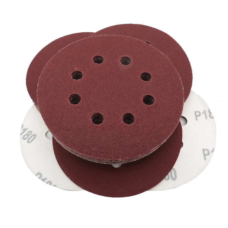 10 шт 5 дюймов 125 мм 8 отверстий Алюминий оксид красный шлифование наждачной бумагой диски Крюк и петля от 60 до 2000 крупа