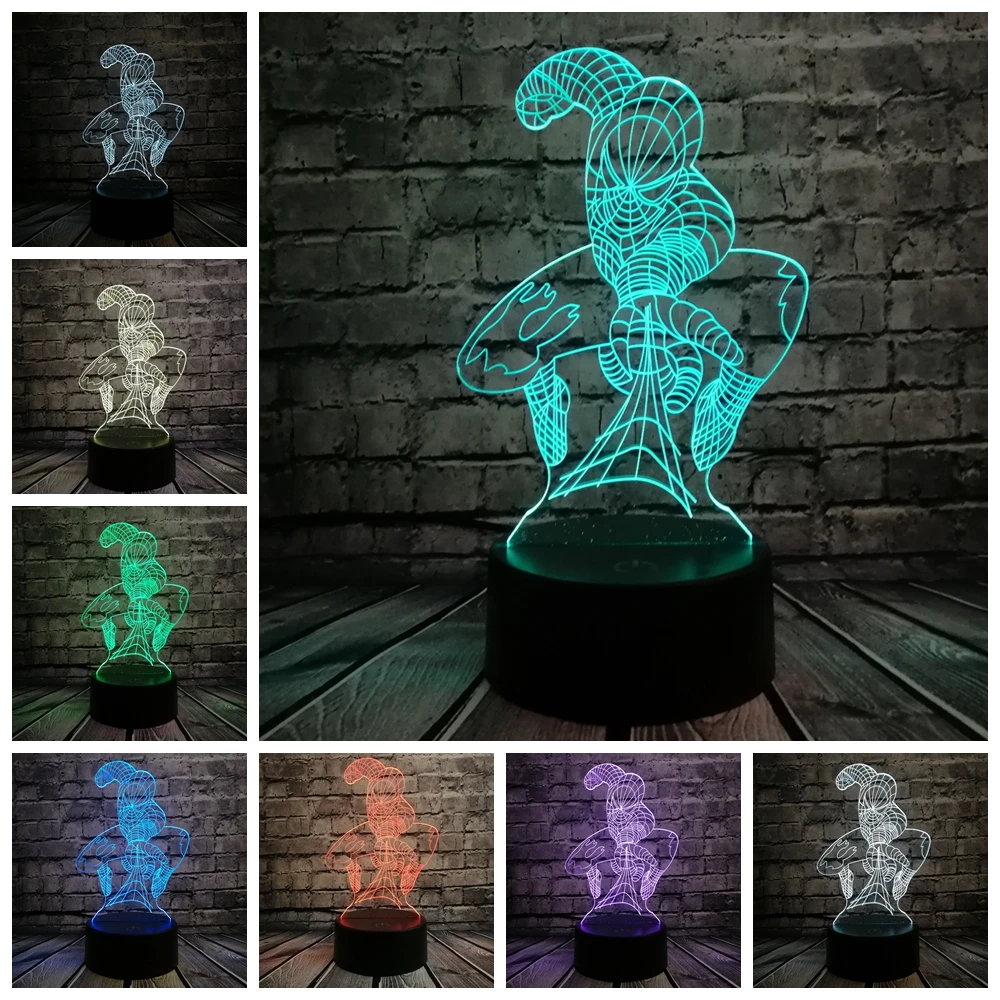 Nueva 3D dibujos animados Spiderman gradiente Multicolor Led noche luz niños juguetes Lampara cumpleaños creativo Cool Boy regalo Gadget