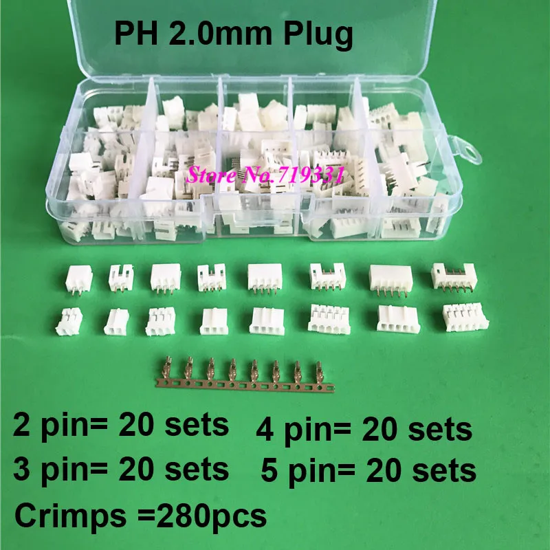 

80 Kit in box PH 2.0mm Pitch 2/3/4/5 pin Male & Female Housing / Pin Header Connector Wire Connectors Adaptor