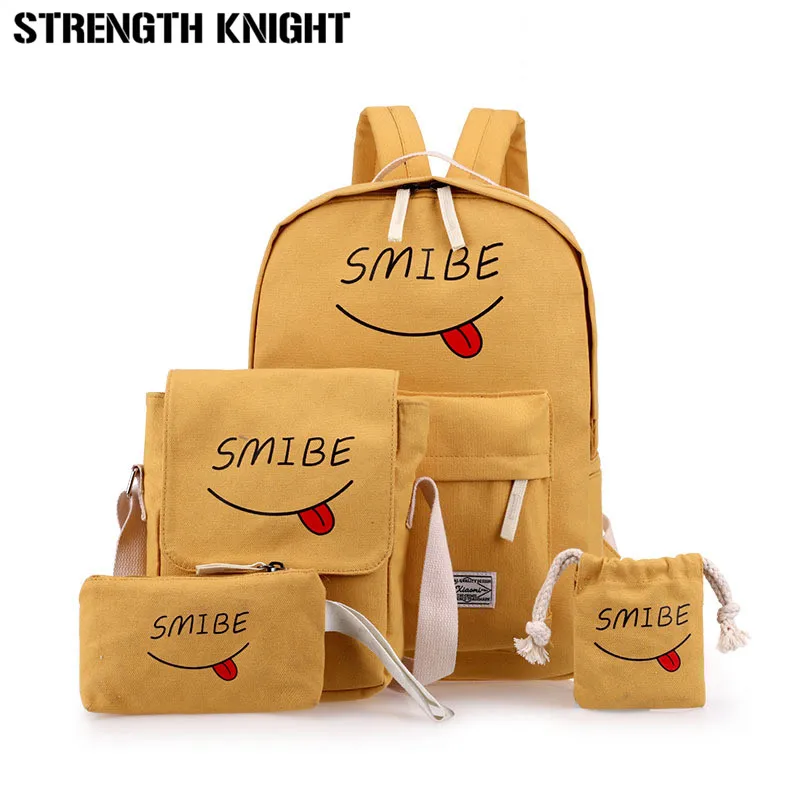 

2018 Girls Canvas Backpack 4 Pcs/set Women School Backpacks Schoolbag For Teenagers Student Book Bag High Quality Travel bag