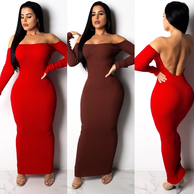 

Elegant Women Party Dresses Low Backless Women Sexy Rib Long Dresses