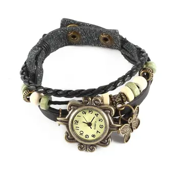 

1Pcs Vintage Butterfly Bracelet Watch Quartz Movement Girl Women Leather Wrist Watch
