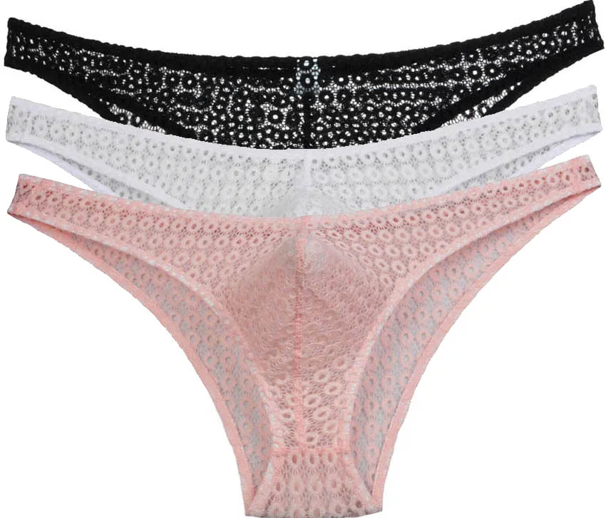 3PcsLotSexyMensLaceBikiniBriefUnderwearHollowMiniBriefsBulge