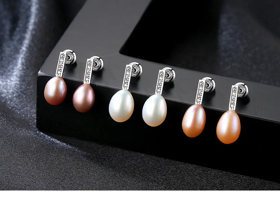 

New S925 Sterling Silver Earrings Zircon Natural Pearl Female Earrings DB05