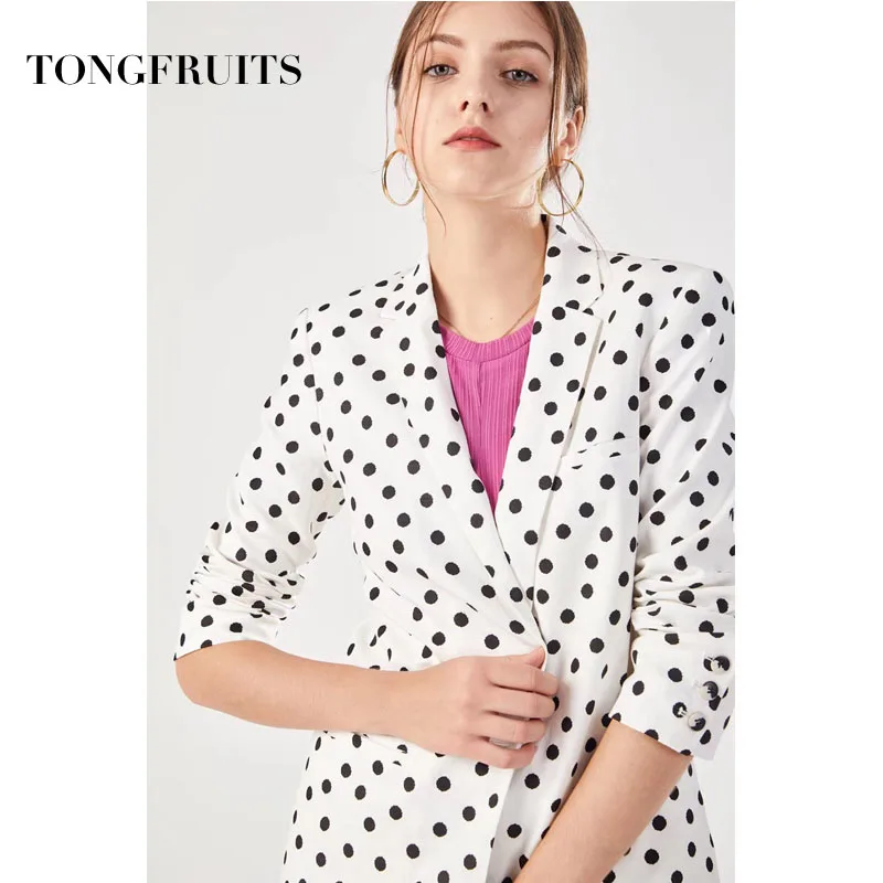 Autumn Work Suit Ol Single Button Blazer Coat Black And White Dot Printed Notched Jacket High Street Party Women's Suit Cloth