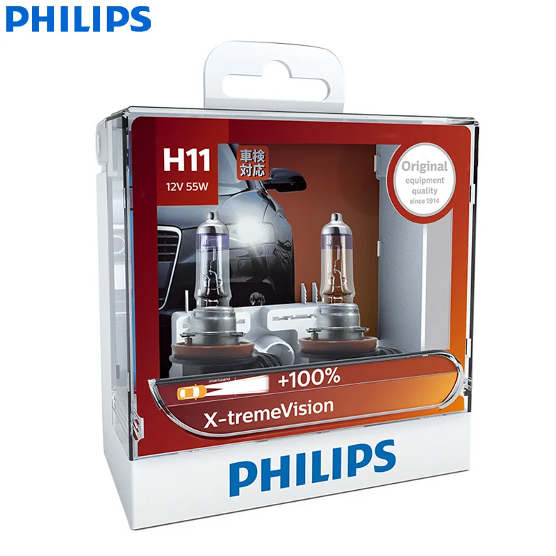 Philips X-treme Vision H11 12V 55W PGJ19-2 12362XVS2+ More Vision светильник, автомобильный галогенный головной светильник, автомобильная лампа(двойная упаковка