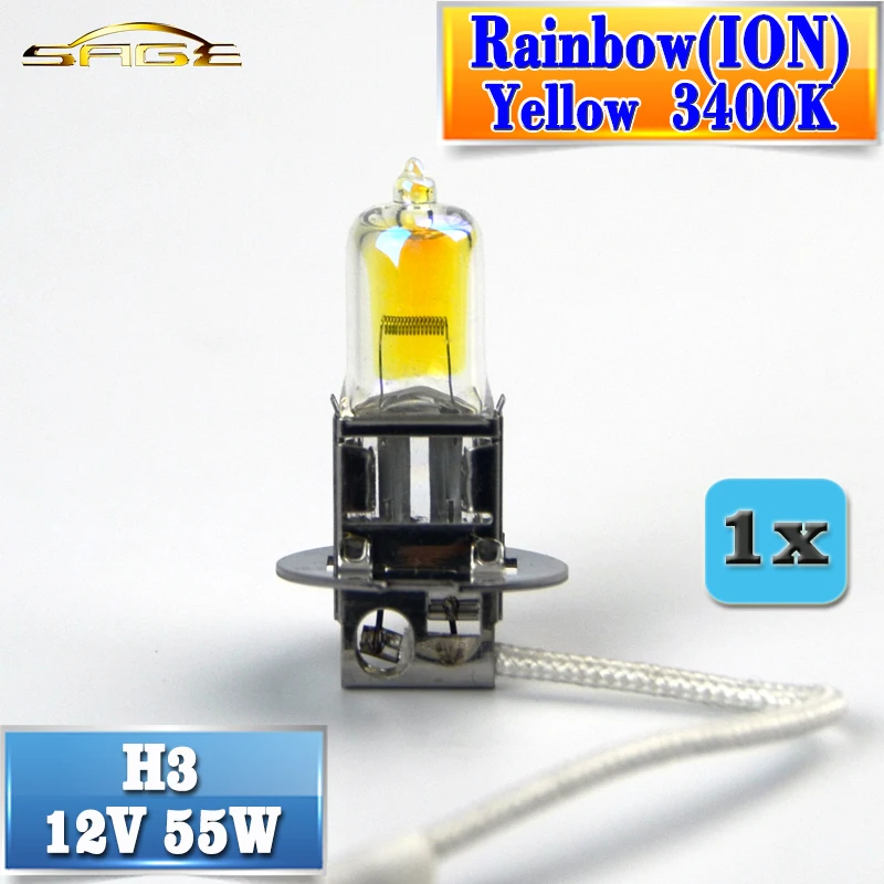 hippcron H3 Halogen Bulb 12V 55W / 100W Super White Clear Yellow ION Rainbow 2200Lm Car Headlight Lamp Quartz Glass car underglow