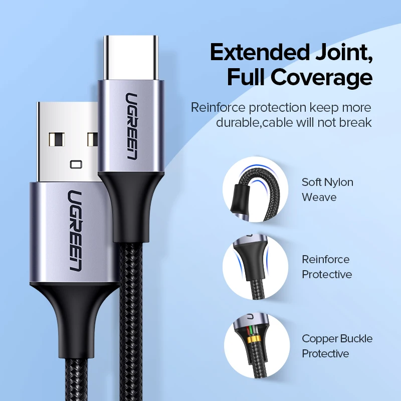 Ugreen USB Type C Cable for Samsung S9 S8 Fast Charge Type-C Mobile Phone Charging Wire USB C Cable for Xiaomi mi9 Redmi note 7