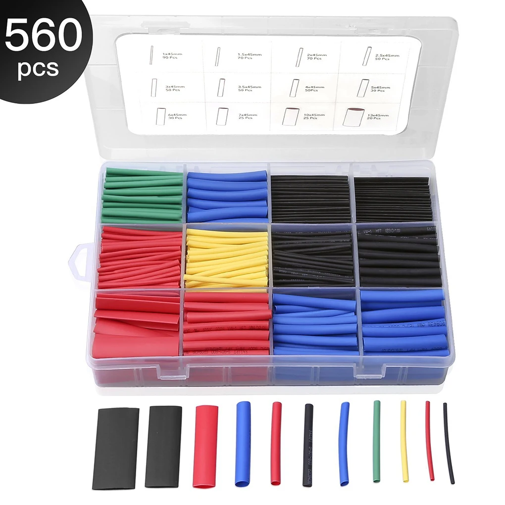 

560PCS/Set Heat Shrink Tubing Electrical Wire Cable Wrap Assortment Electric Insulation Tube Kit with Box