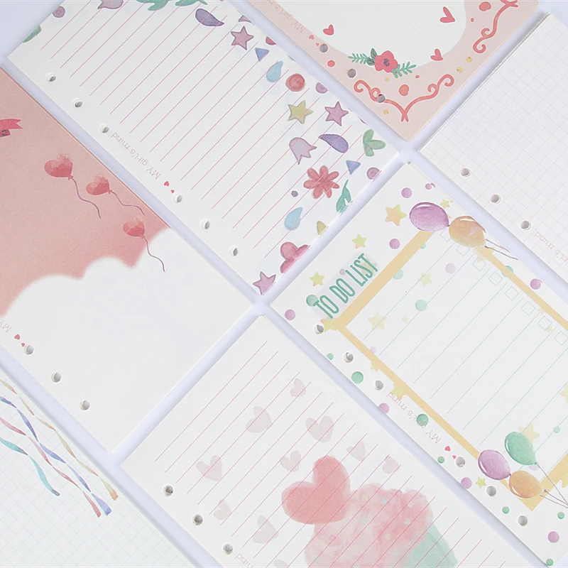 100 Sheets Girly Cute School Notebook Filler Paper Set A6 Kawaii Diary Refill Set For Filofax