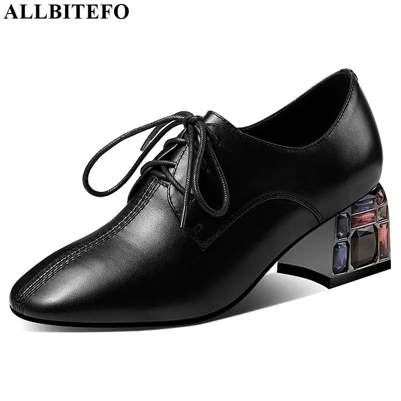 

ALLBITEFO real genuine leather women heels comfortable spring autumn high heel shoes ladies sexy high heels fashion Water drill