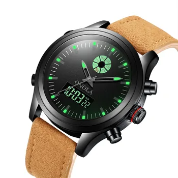 

Dual Display Digital Watch Men with Luminous Waterproof Leather Strap Outdoor Sport Watches Men Week Display Digital Wristwatch