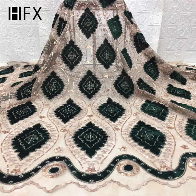 HFX Новое поступление блестки кружева ткани Африканский нигерийский Тюль бархатная ткань для свадебного платья с блестками H2320