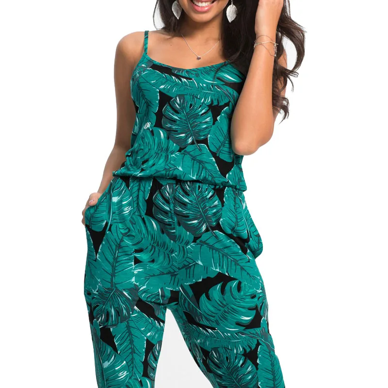 

Sexy Sleeveless long romper womens jumpsuit 2019 summer women floral trousers pants beach jumpsuit coveralls female frock S-2XL