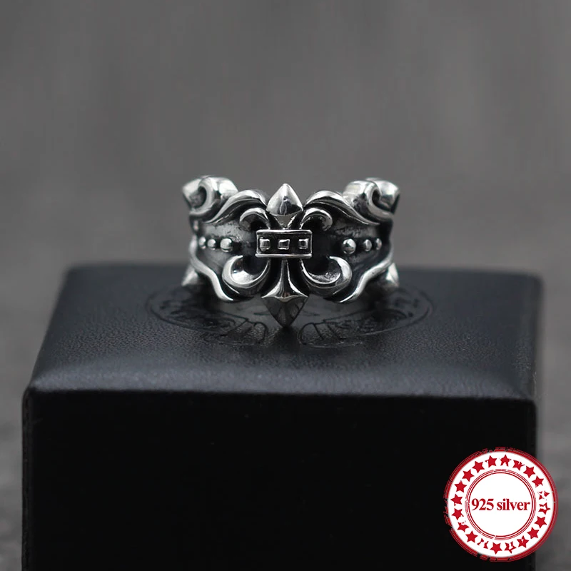 

s925 sterling silver men's ring jewelry vintage personality unique heavy anchor punk style couple open ring send lover's gift