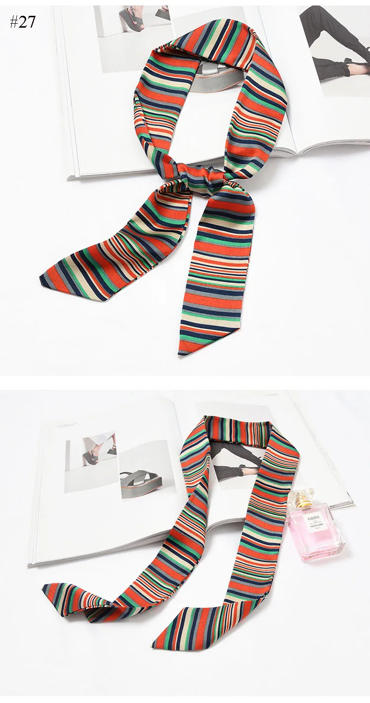Женский маленький шелковый шарф, полосатый лоскутный цветочный принт, Геометрическая ручка, сумка с лентами, длинные шарфы, головной убор, повязка на голову, галстуки
