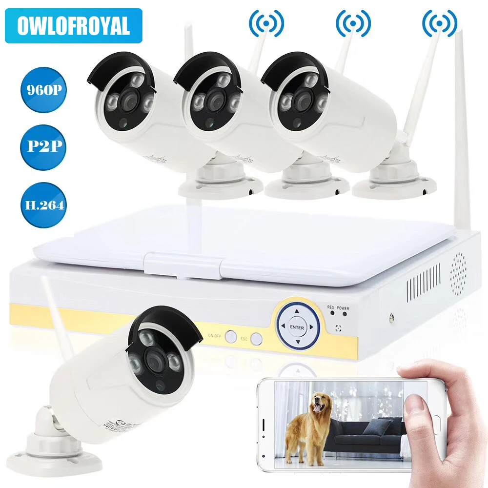 

4CH 960P WiFi Wireless Surveillance NVR Kits CCTV Bullet Camera System Wireless 10" LCD Display Home Security IR Night Vision