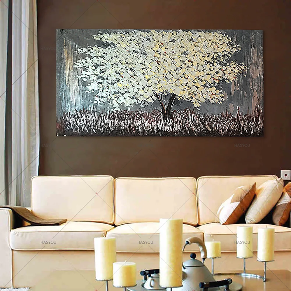Ручной работы декоративный пейзаж, масло на холсте настенное искусство серебряное дерево картины для гостиной спальни Декор для дома отеля