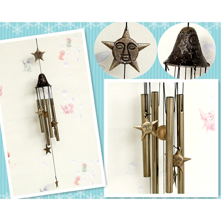 Brass Wind Chimes with Aluminum pipes,Stars,Vintage Style Crafts,Small