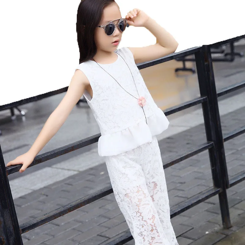 lace ruffles big girls set clothes kids fashion top pant two piece kids